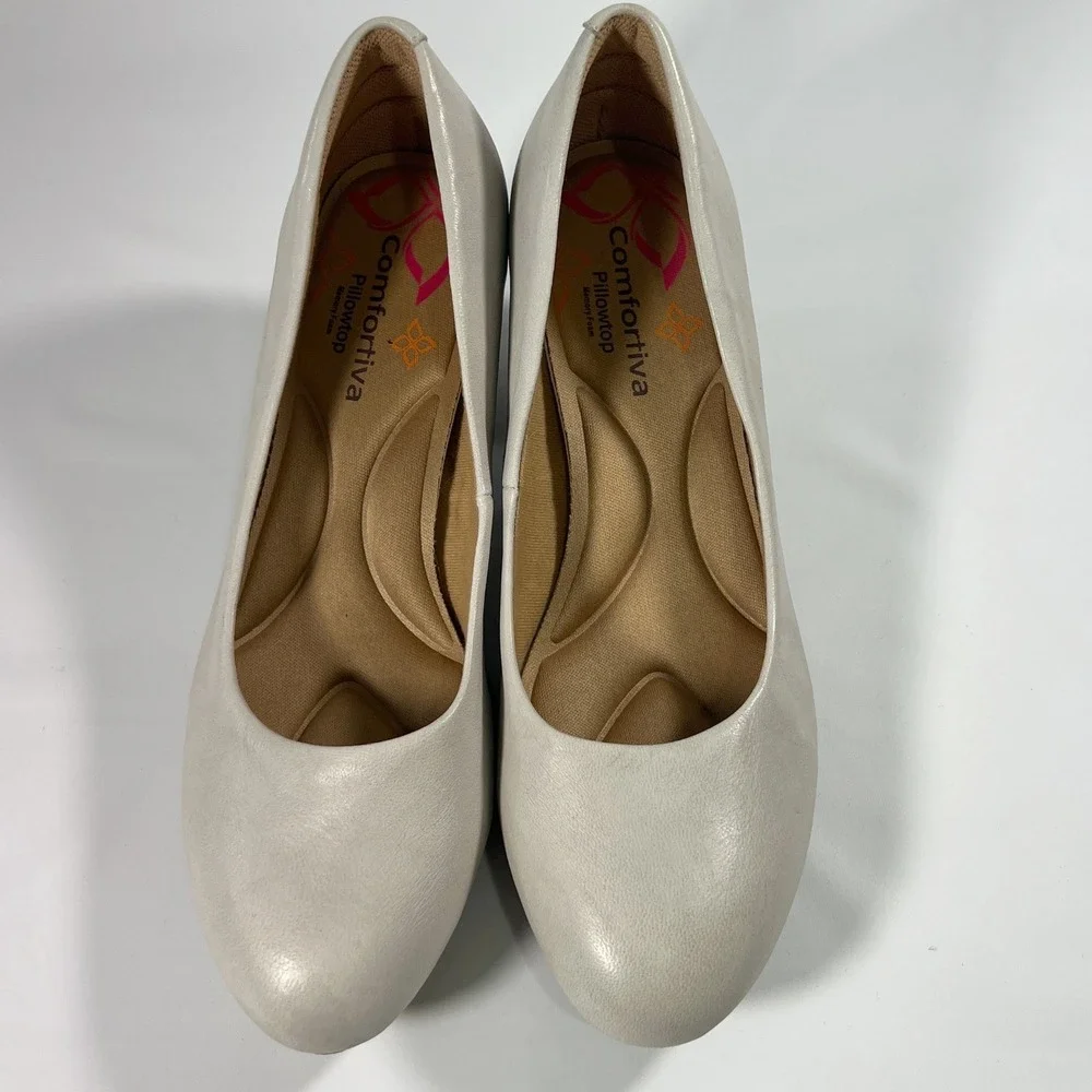 Comfortiva Amora Women's Tapioca Grey Leather Block Heel‎ Comfort Pumps 9.5M